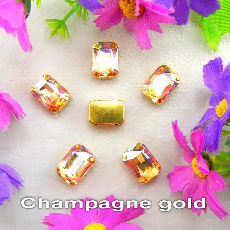 A14 Champagne gold Стекло Кристалл золото коготь настройки 7 размеров различные цвета прямоугольной формы Пришивные Кристаллы Стразы Бисер для одежды ремесленные diy - Цвет: A14 Champagne gold