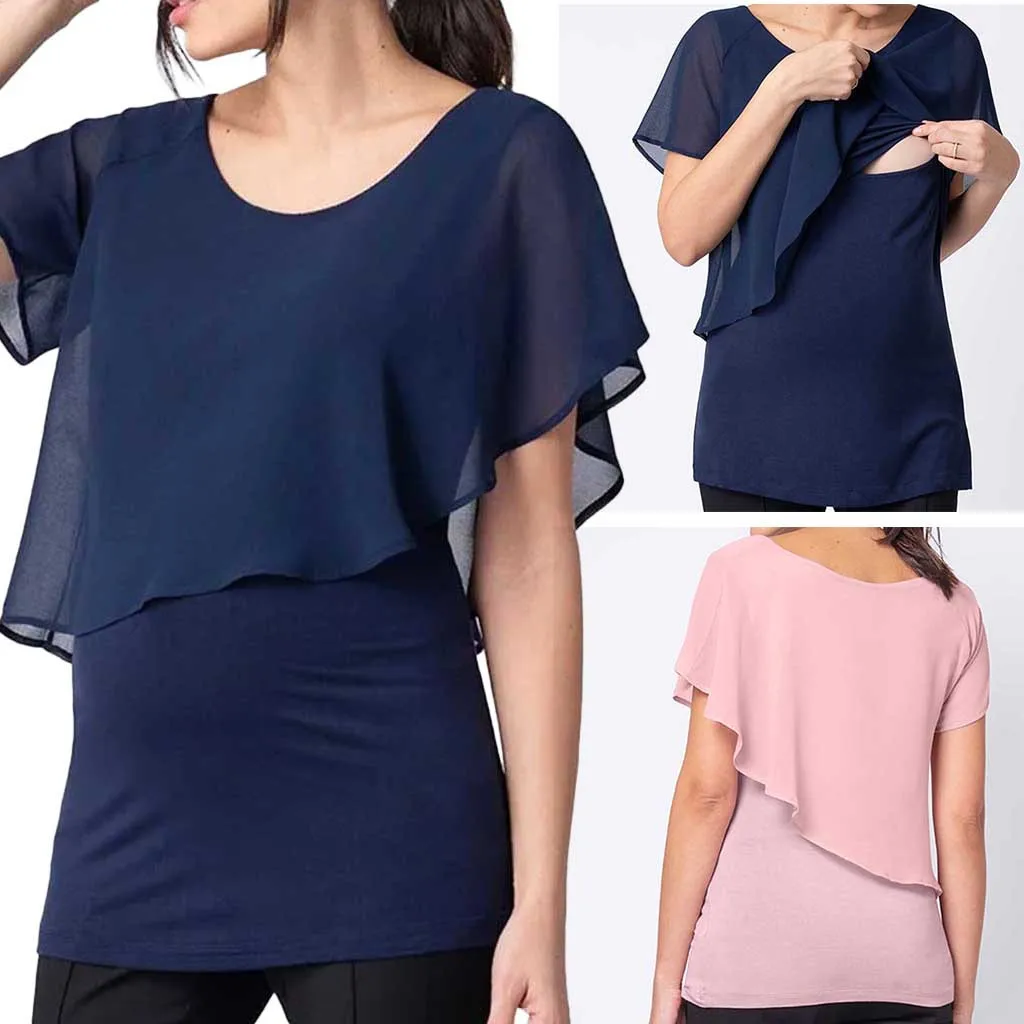 

LONSANT Maternity Tops Women Short Sleeve Solid Pullover fashion mom Nursing Breastfeeding T-Shirt summer Maternity Smock