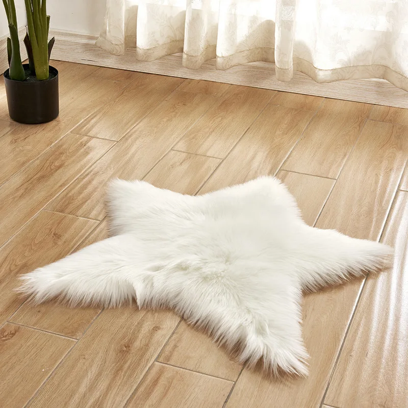 

Long Hairy Rug Blue White Pink Five-Pointed Star Fur Area Rugs Artificial Wool Sheepskin Baby Room Bedroom Soft Shaggy Carpet