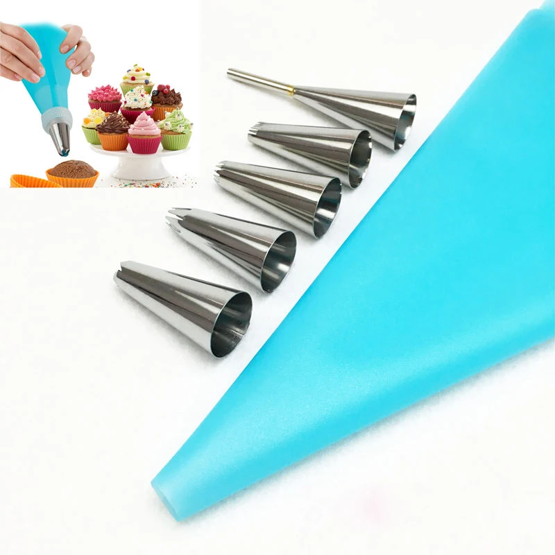 

5PCS/SET Pastry Nozzles Sets Puff Cream Cake Nozzle+3 Stainless Steel Cream Nozzles+TPU Pastry Bag Cupcake Cake Decoarting Tools