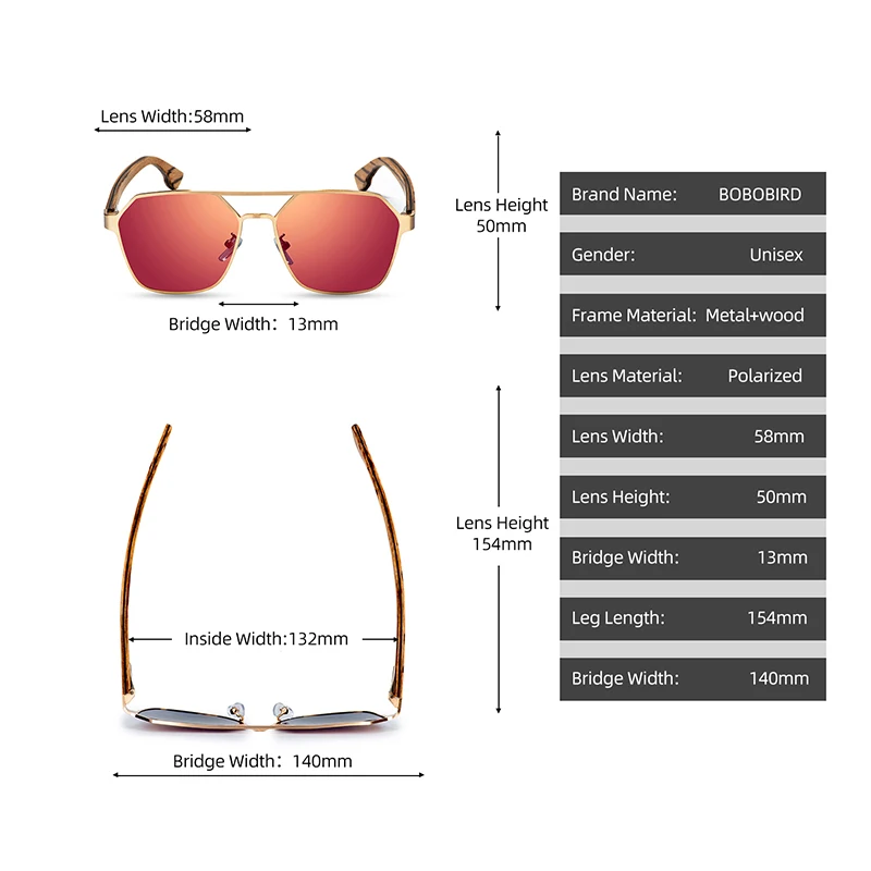 

BOBO BIRD Men Polarized Sunglasses Vintage Aluminum Women Wood Sun Glasses Mirror Female Eyewear UV400 Gafas De Sol