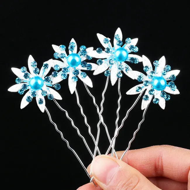 zhenzhuhua blue 10 шт./лот, роскошные свадебные шпильки для свадебной прически, украшения для волос, Винтажные заколки для волос с жемчугом и цветком для женщин и девушек, аксессуары для волос - Окраска металла: zhenzhuhua blue