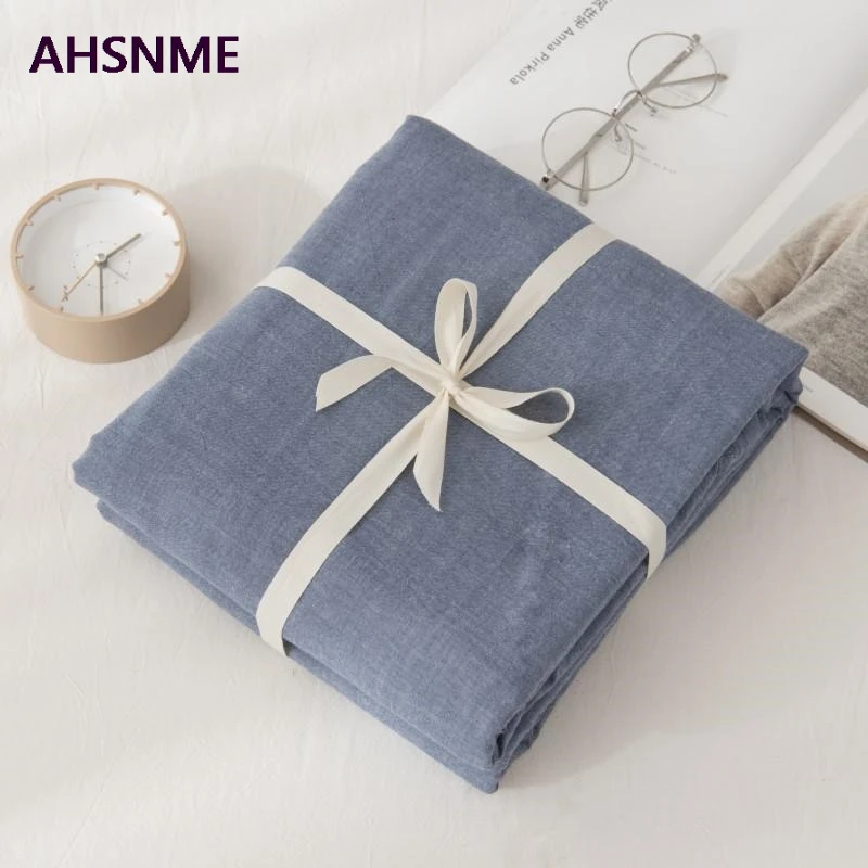 AHSNME, хлопок, простыня, супер мягкая, parure de lit, прохладное лето, простая джинсовая синяя простыня, 90x200/120x200/180x200 см