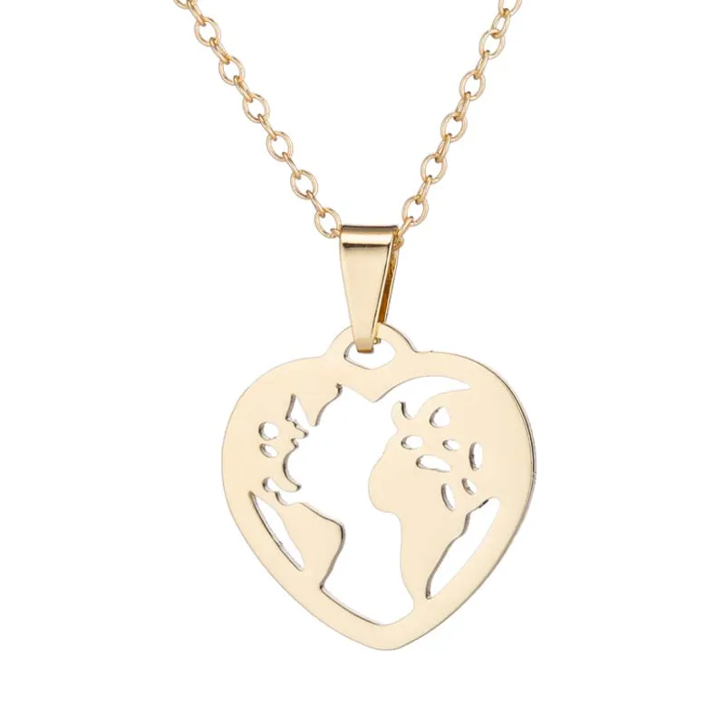 Hfarich Simple Origami Heart World Map Pendants Necklace Women Generous Exquisite Geometric Round Choker Jewelry Gifts | Украшения и