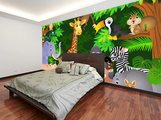 Обои для новорожденных на заказ 3D Мультяшные обои с животными в джунглях