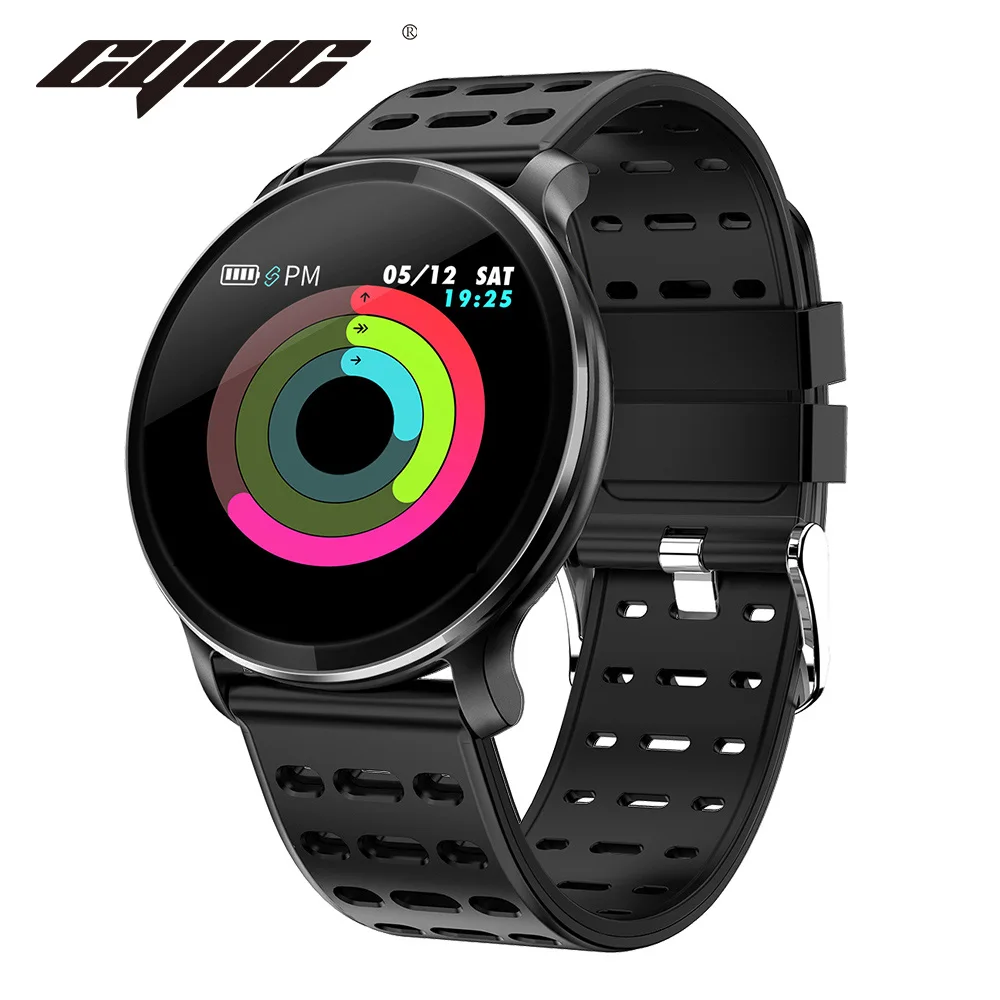 Black Silicon strap Спортивные Смарт-часы CYUC NY03, монитор сердечного ритма, IP68, водонепроницаемые Смарт-часы, фитнес-трекер с h-образным приложением для android и IOS - Цвет: Black Silicon strap