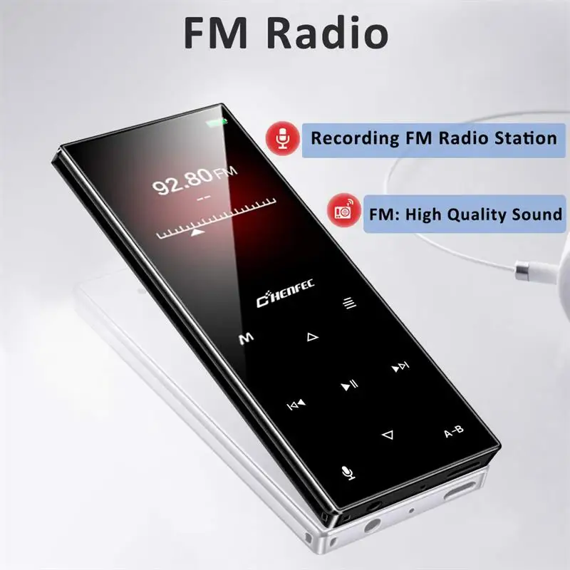 MP3 Player Bluetooth 4.2 Zinc Alloy Touch Button Sports Music Player Built-in Speaker HiFi Sound with FM, Expand 128GB SD Card