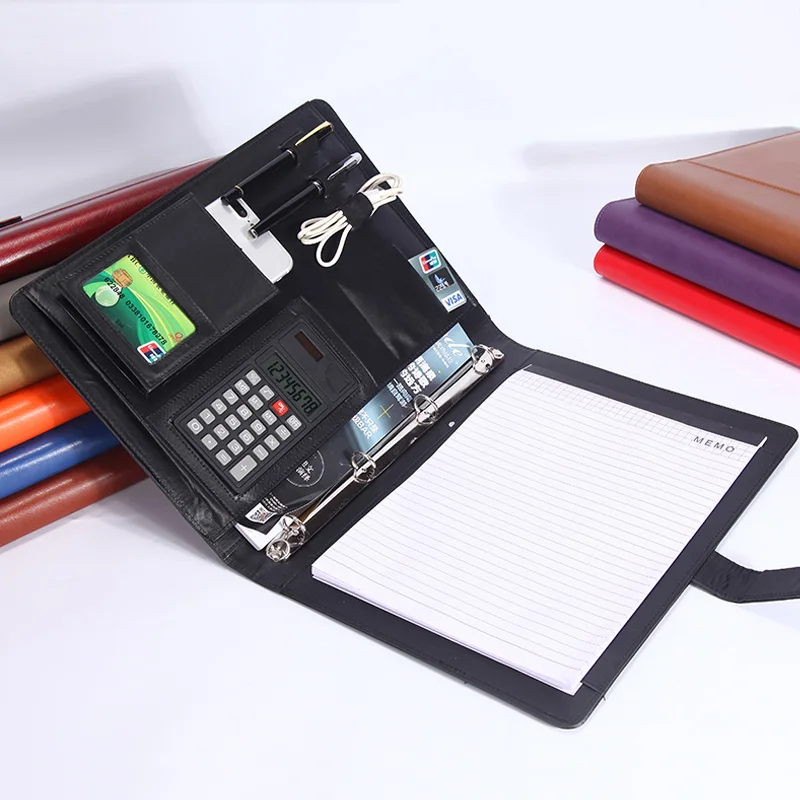 A4 pu искусственная кожа Бизнес портфель папка для документов документы Padfolio портфель с Кольцо Связующего Калькулятор ноутбук 1210b