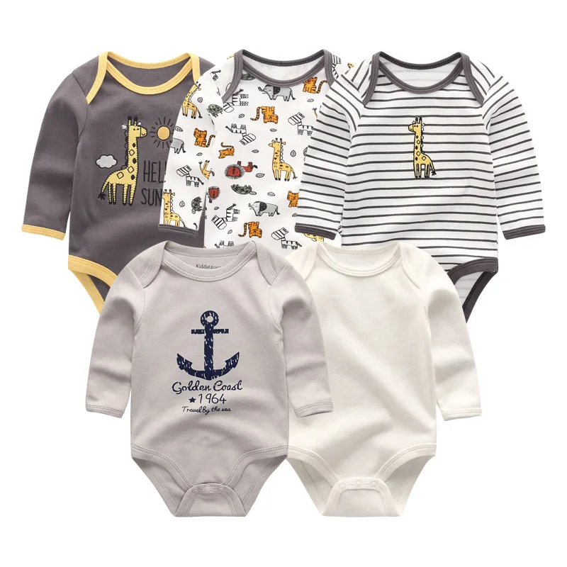 baby boy clothes5210 Г. 5 шт./лот, Детский комбинезон с длинными рукавами, модная однотонная хлопковая одежда с круглым вырезом и рисунком для маленьких девочек Одежда для мальчиков Roupa de bebe - Цвет: baby boy clothes5210