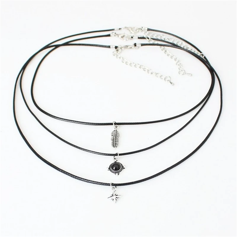 3 шт./компл. модные черные кожаные Звездные Листья Чокеры с камнями ожерелье s