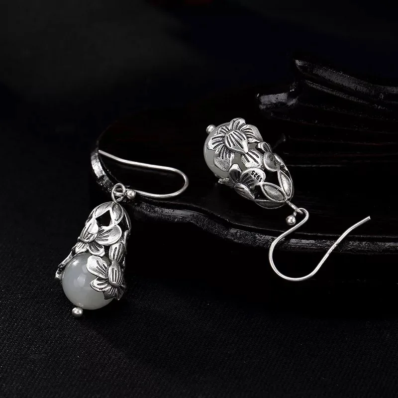 925 Sterling Silver Earrings For Women Natural Jade Plum Blossom Drop Wholesale Lots Bulk Jewelry | Украшения и аксессуары