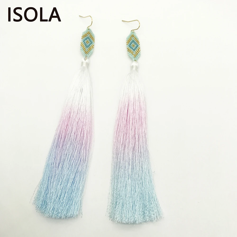 Летние Элегантные длинные серьги кисточки в богемном стиле ISOLA высокое качество