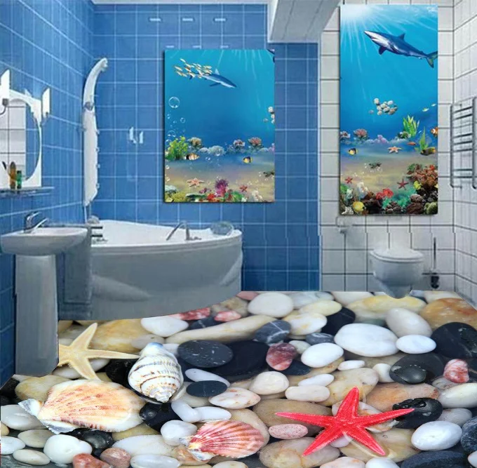 

[Самоклеящаяся] 3D Раковина Морская звезда камень 2 нескользящая водонепроницаемая фото самоклеющаяся напольная Настенная Наклейка обои фо...