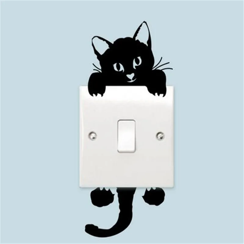 DIY Funny Cute Black Cat in night Switch Stickers Bedroom Kids Room Light Parlor Decor Sticker Home Decoration CC2532 | Дом и сад