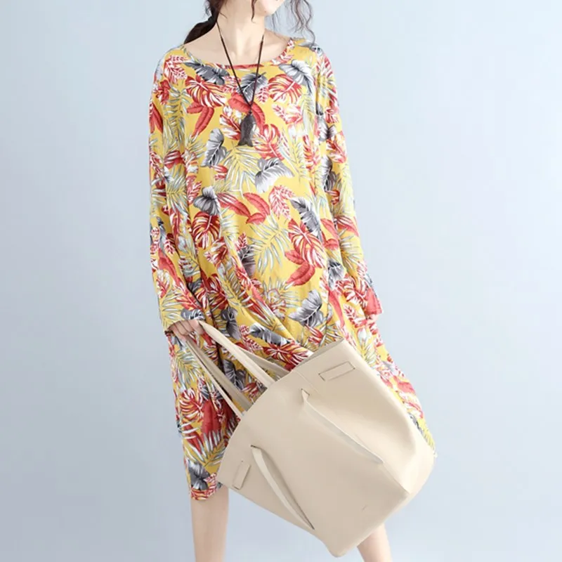 Новинка осень 2017 г. Женское платье с рукавами летучая мышь Винтаж Цветочный принт