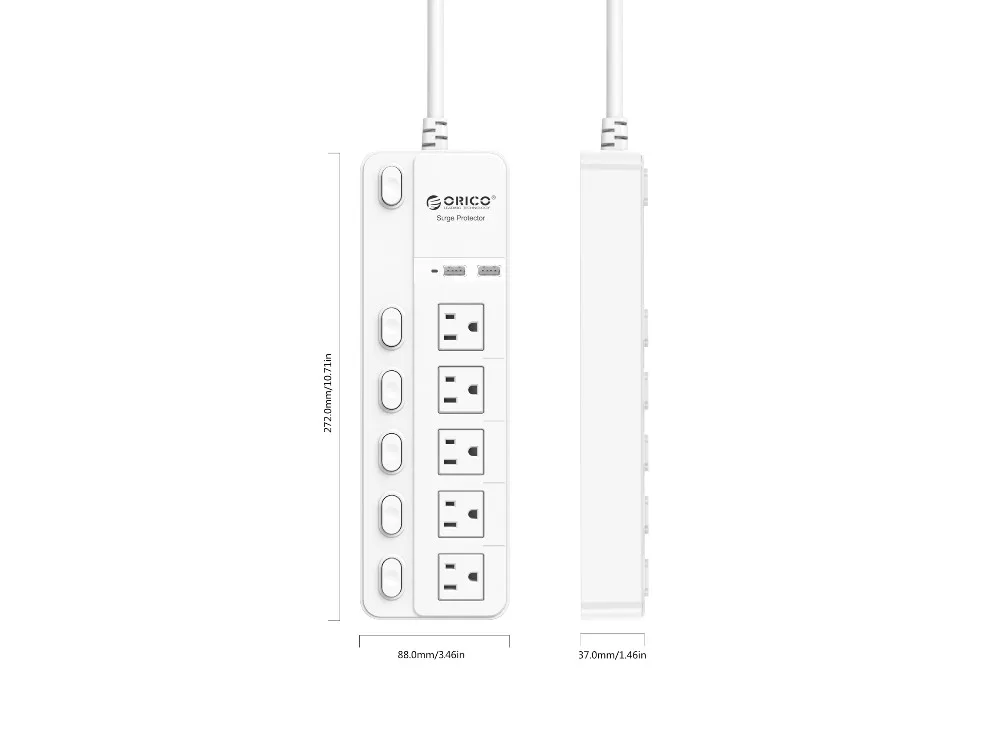 ORICO SPC Силовая розетка переносная лента переходник с 2 usb-портами для зарядки Кнопка питания Управление штепсельной вилкой США