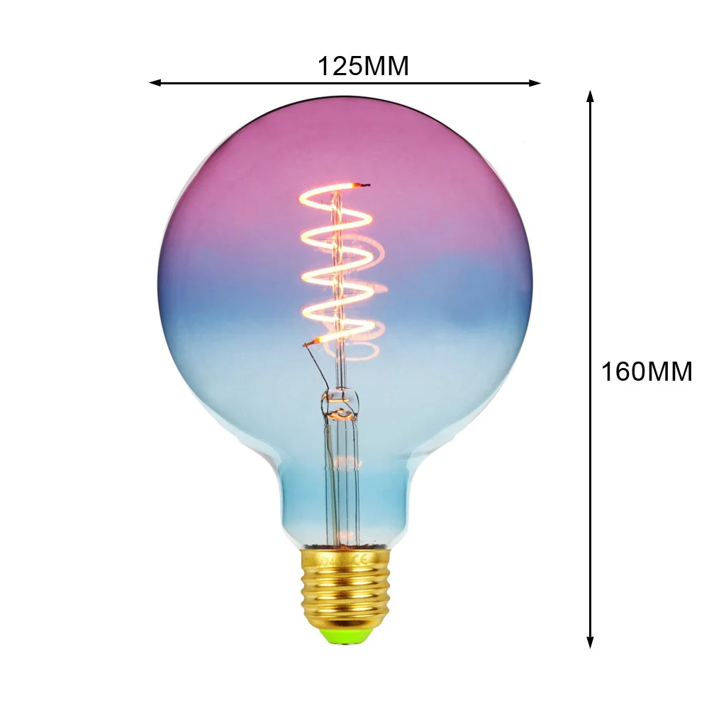 Rainbow TIANFAN Edison ЛАМПЫ старинная лампочка G125 светодиодные лампы спиральная нить 4 Вт 2700 к 220 в E27 декоративная лампа накаливания с регулируемой яркостью радуги - Испускаемый цвет: Rainbow