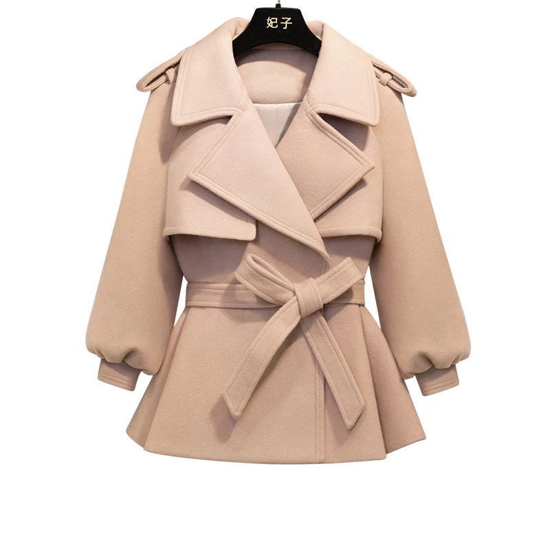 light pink Kmeram новое осенне-зимнее пальто женское Шерстяное короткое пальто женские винтажные приталенные куртки с поясом розовые пальто Casaco Feminino MY587 - Цвет: light pink