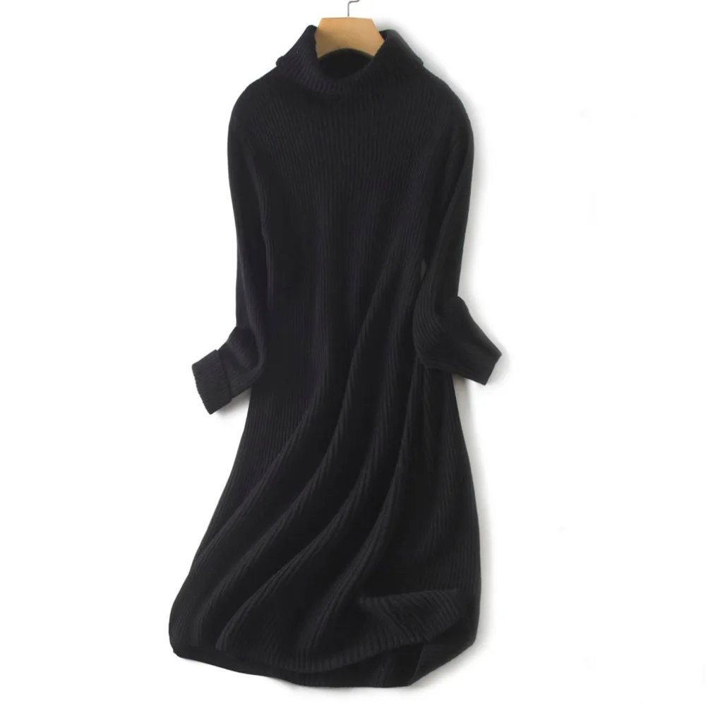 Winter Dresses Women 2018 Spring High-End Pure Cashmere Turtleneck 1X1 Cable Knited Soft Fluffy Casual Vestido de Festa | Женская одежда