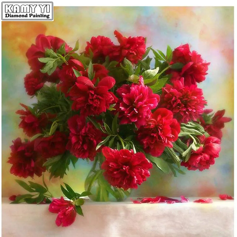Красная картина с бриллиантами 30x30 см XY1 | Дом и сад