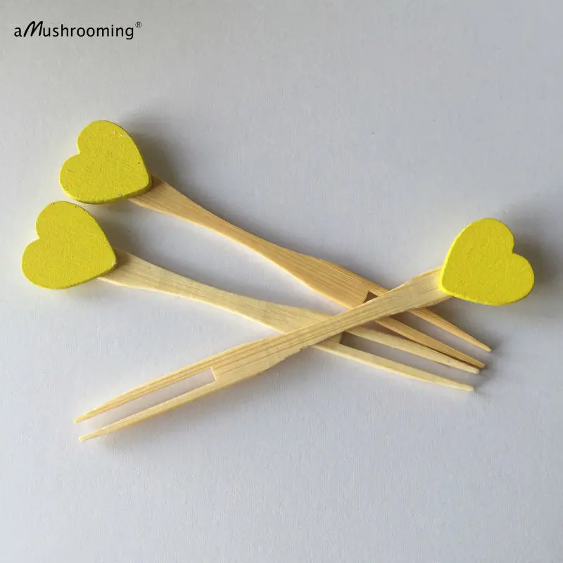 (2000 шт./лот) десертные и фруктовые бамбуковые шашлыки с желтым сердцем десертный