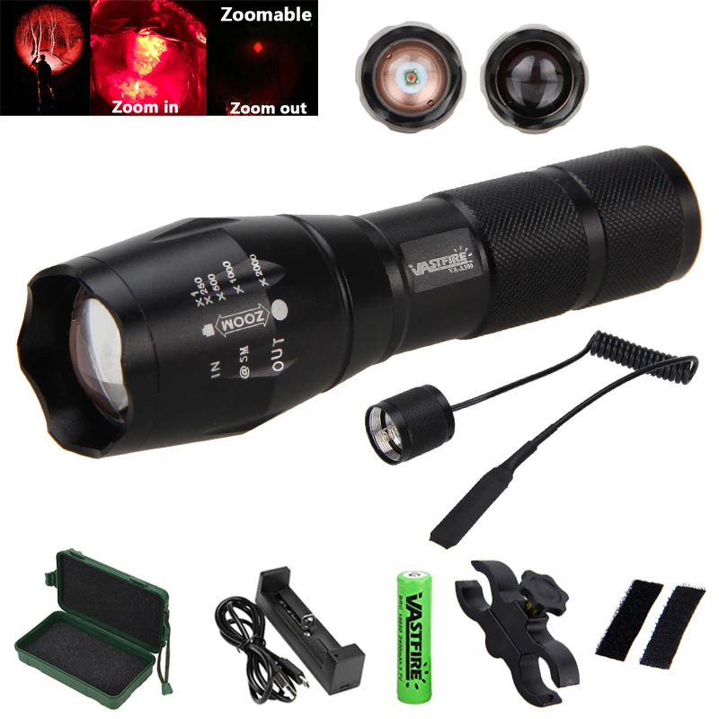 

Zoomable 5000Lm RED Q5 LED Tactical hunting light Adjustable Focus Handheld Waterproof Flashlight+Scope mount+USB Charger+18650