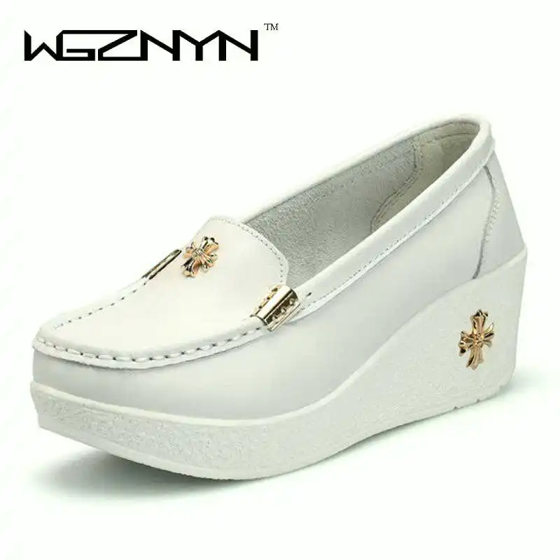 Женские кожаные туфли на танкетке повседневные открытые из натуральной кожи для