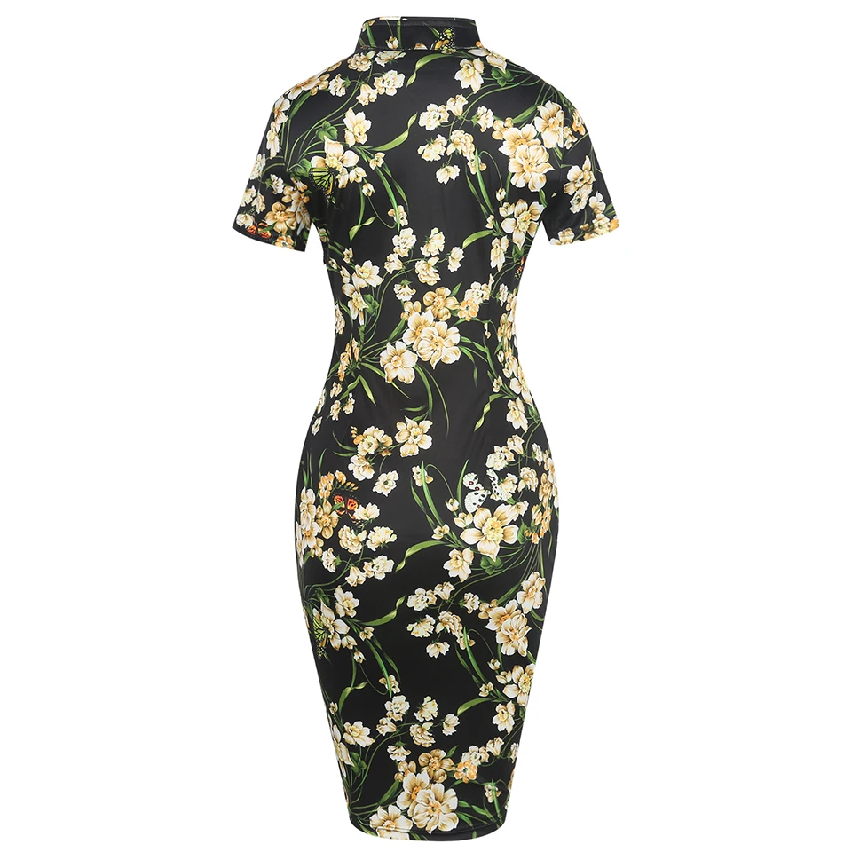 Oxiuly женское модное платье винтажное облегающее с цветочным принтом элегантное