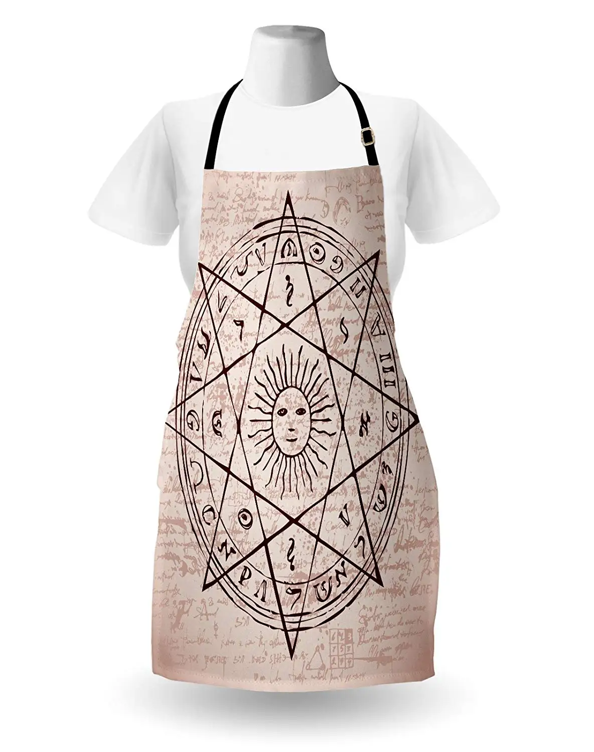 Occult Apron Sacred Geometry Symbols of Sun in Octagonal Star with Magical Inscription Kitchen Accessories for Cooking Baking | Дом и сад