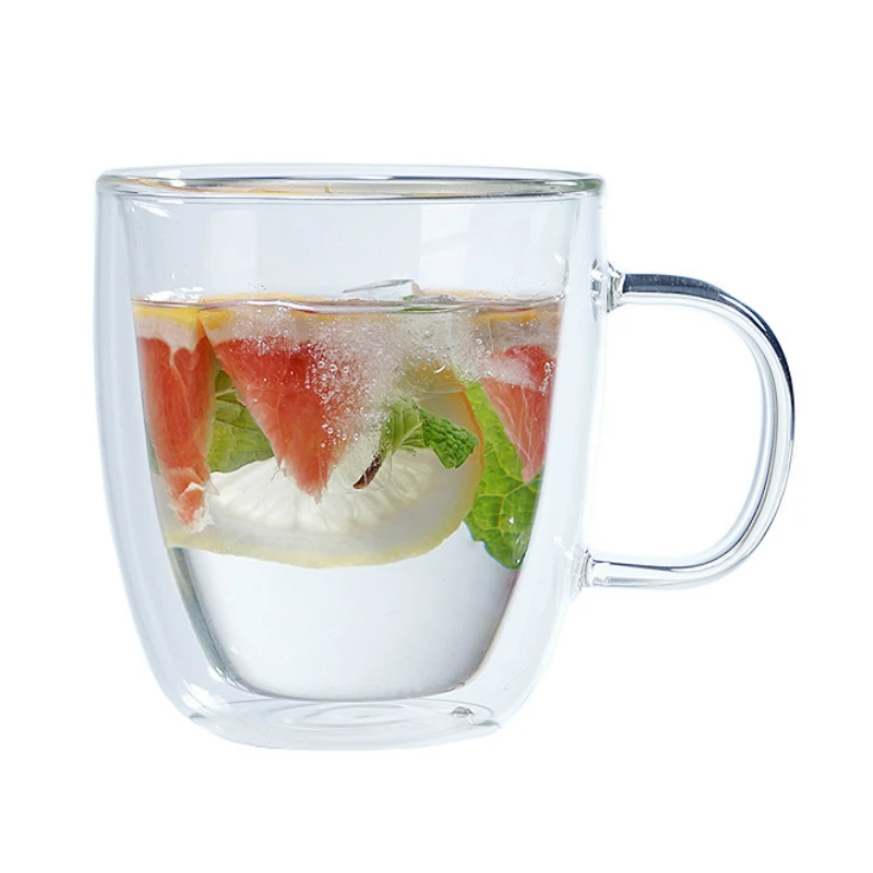 Стильная двухслойная кружка для молока и завтрака с ручкой стекло защитой от