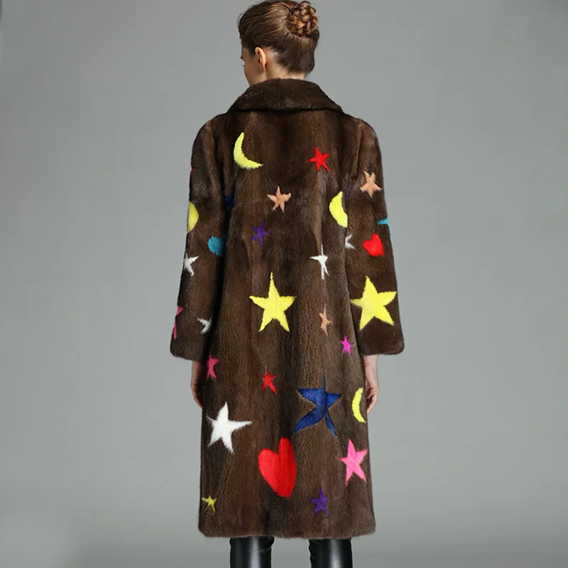 Женская импортная норковая шуба Ftangaiur 2021 повседневная с отложным воротником и