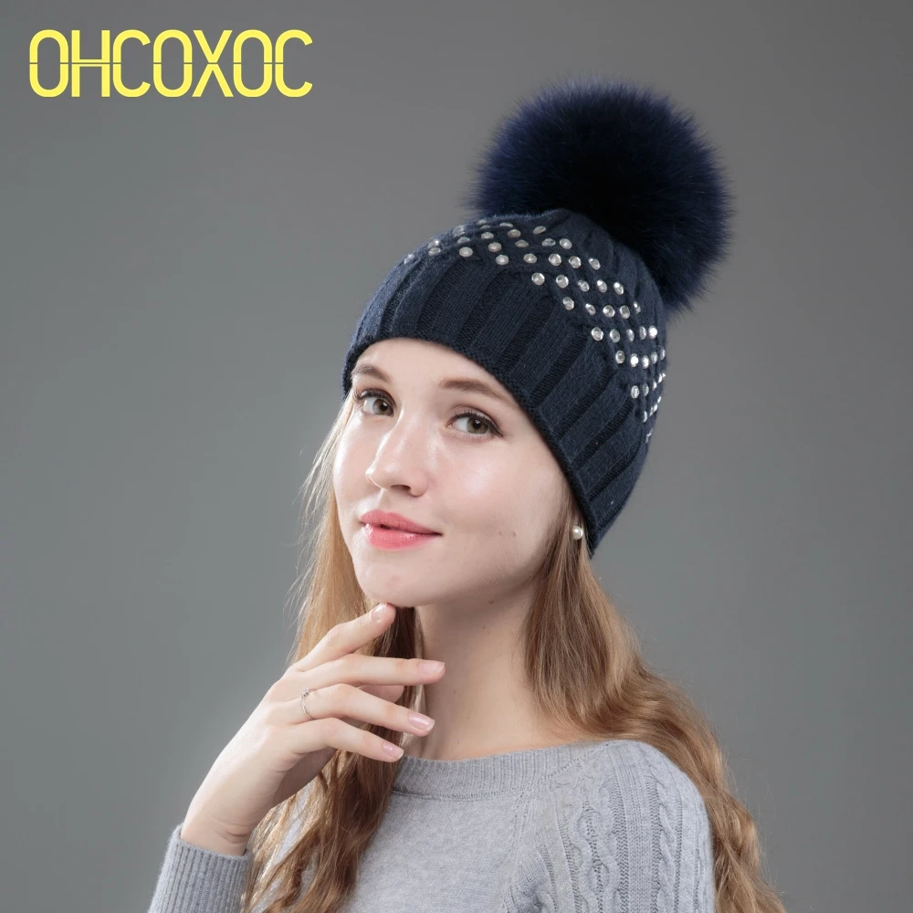 Новые женские зимние шапки с помпоном кашемировые шерстяные вязаные натуральным