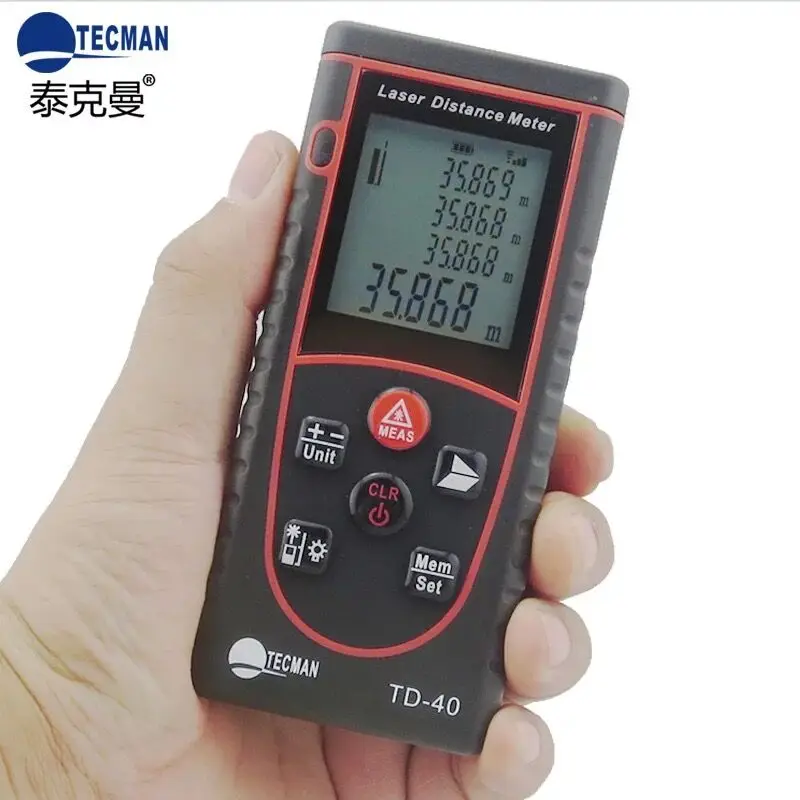 

0.2m-40M 131 FT Professional Handheld Laser Range Point Finder Distance Meter Tester Area Volume Pythagorean Measure TECMAN TD40