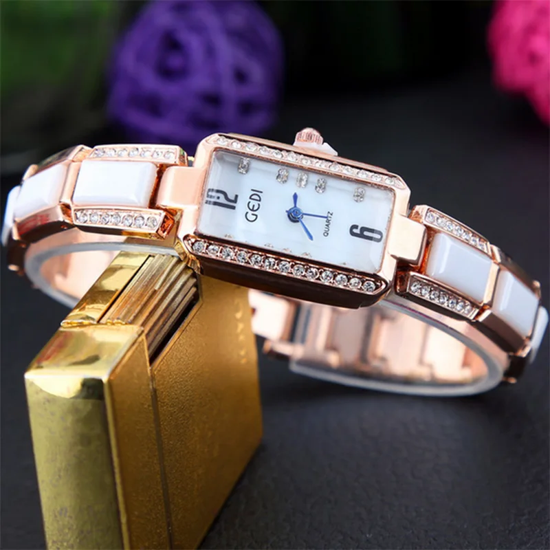 Блестящие бриллиантовые Роскошные прямоугольные женские часы подарки для