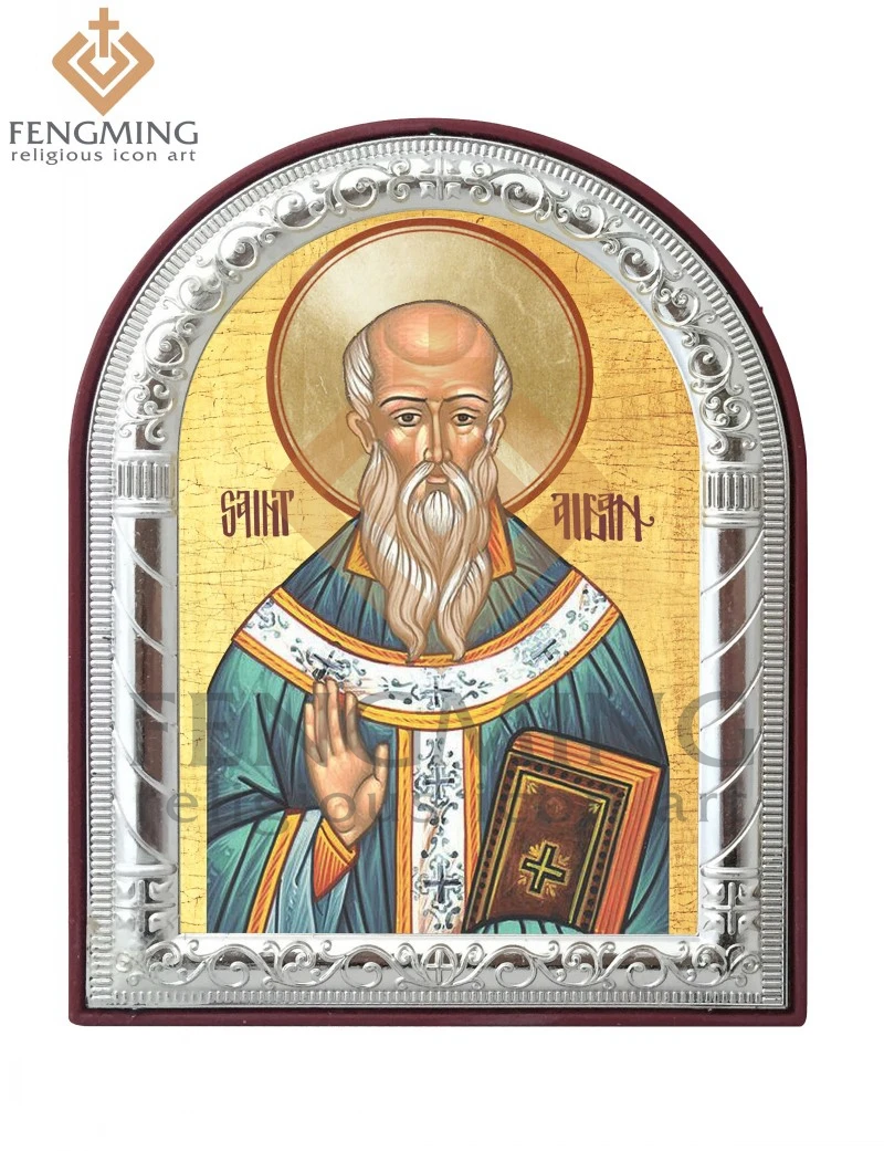 Металлическая Серебряная Золотая недорогая известная икона Святой Айдан