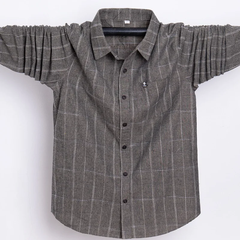 

High Quality Oxford Plus Size 5XL 6XL 7XL Retro Style Plaid Grid Stripe Business Casual Long Sleeve Shirt Chest Widening Navy