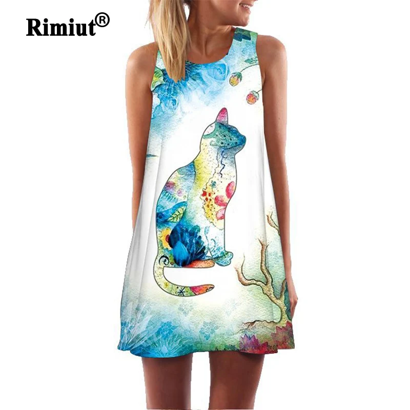 Rimiut 2XL Для женщин без рукавов с принтом животных Мини-платья круглым вырезом жира