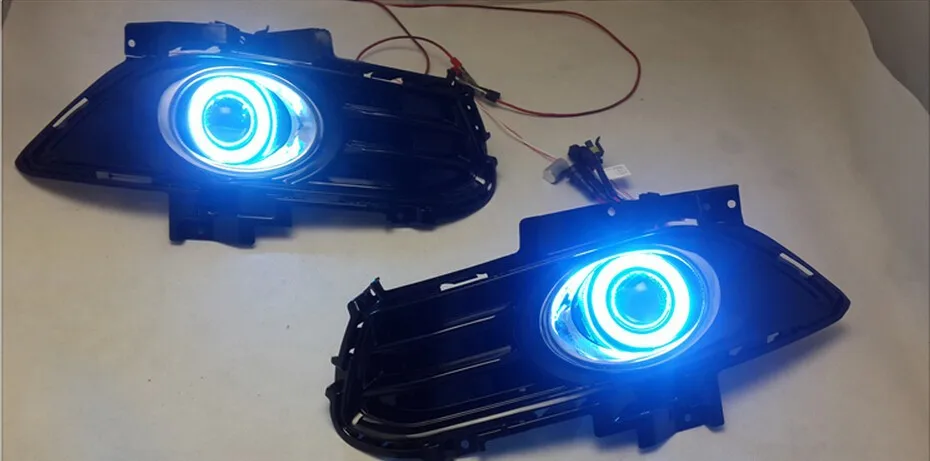 

DRL COB angel eye (6 colors) + halo fog lamp + E13 projector lens + black fog lamp cover for ford mondeo 2013-2016, 2pcs