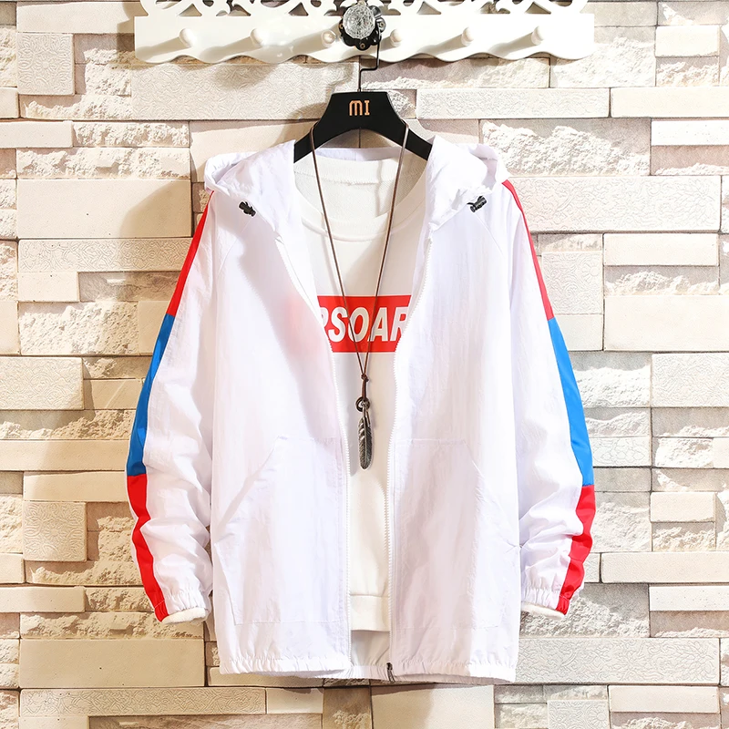 Мужская тонкая ветровка с капюшоном черно белая или серая куртка в контрастную