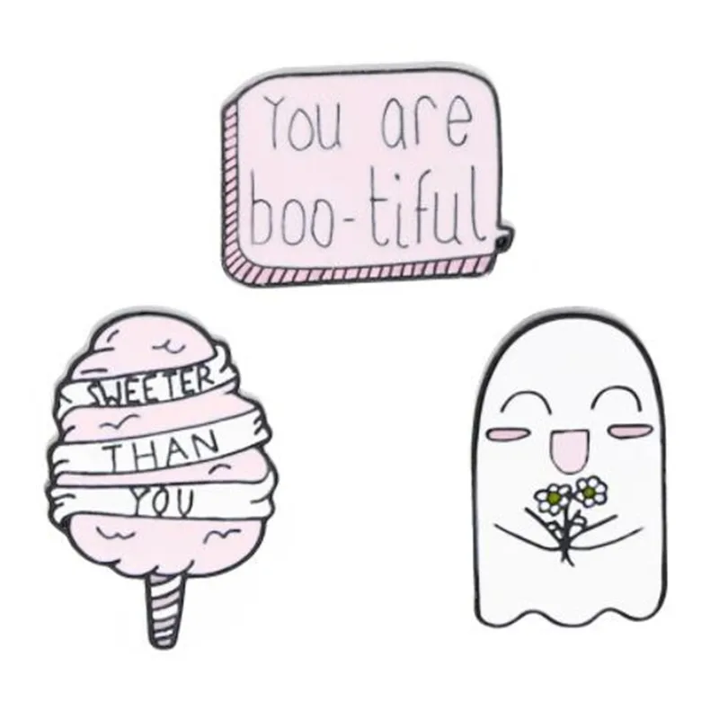 WKOUD мультфильм вы Bootiful Happy Ghost эмаль Pin милый розовый баннер значки Джинсовый