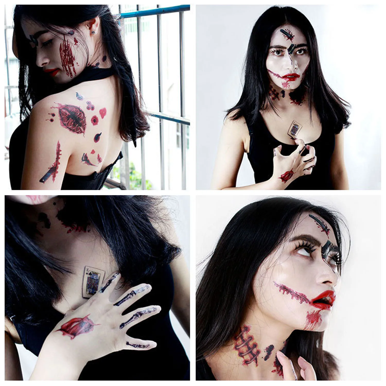Тату наклейки на Хэллоуин с зомби макияжем Зубы вампира искусственные рубцы