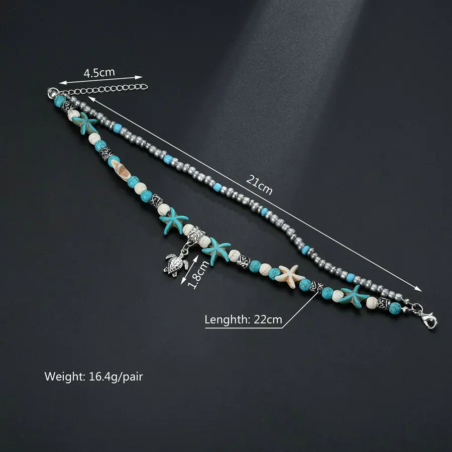 

Summer Bohemian Multiple Layers Turtles Starfish Beads Anklets for Women Vintage Leg Ankle Anklet Charms Bracelet Beach Jewelry