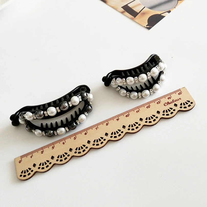 Женская заколка для волос AWAYTR черная или белая с жемчужинами большая стразы