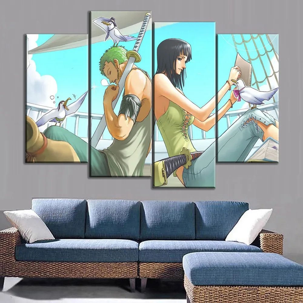 Canvas Printed Animation Picture Wall Art 3 Piece One Nico Robin And Zoro Roronoa Painting Modern Artwork Home Decorative | Дом и сад