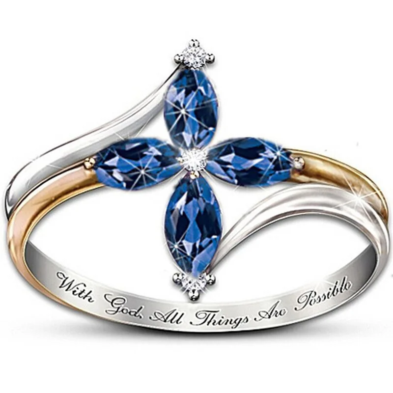 Blue Женские синие фиолетовые кольца с большим камнем, цветы, крест, циркон, серебряное кольцо, обручальные ювелирные изделия, подарки для девушки - Цвет основного камня: Blue