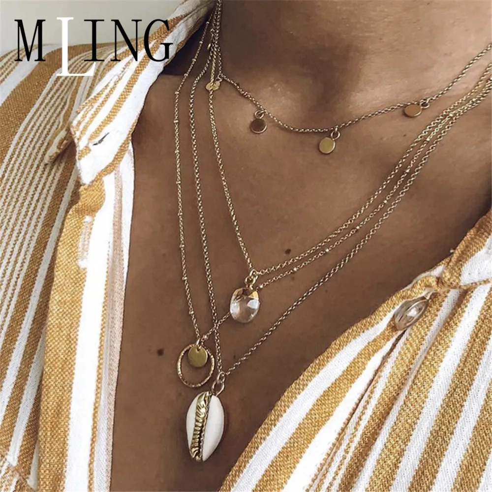 MLING винтажное ожерелье с подвеской в виде Круга и блесток для женщин|Ожерелья