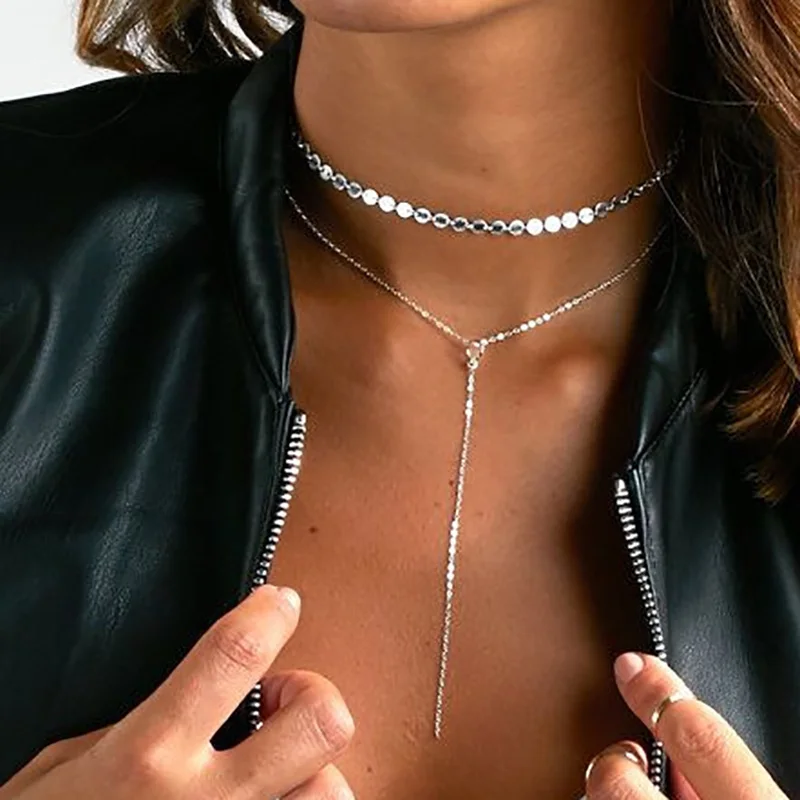 Золотистые посеребренные Чокеры с блестками Очаровательная подвеска