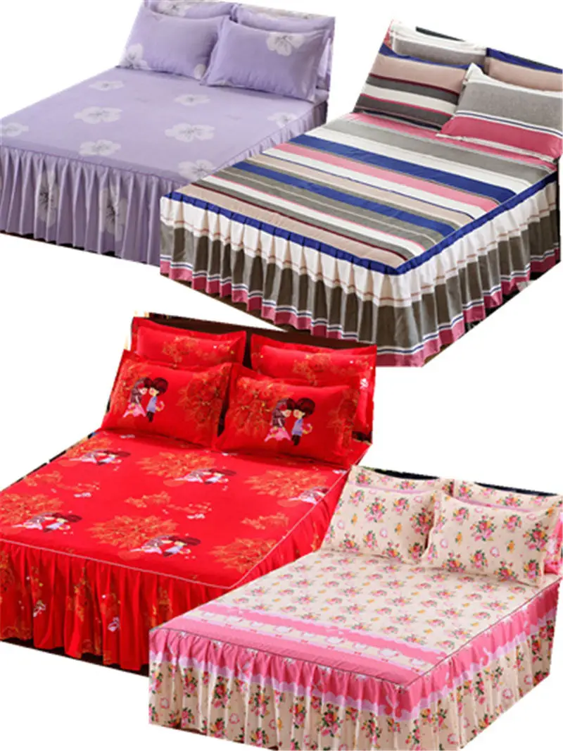 3 шт кровать юбка высокое качество хлопок полиэстер печатных постельных