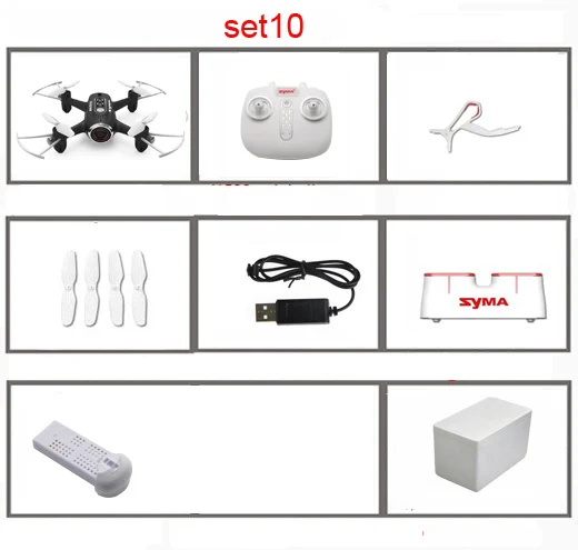set10 Syma X22W Wifi FPV Карманный Дрон HD камера Безголовый режим RC Дрон с планом полета и управлением приложением белый - Цвет: set10