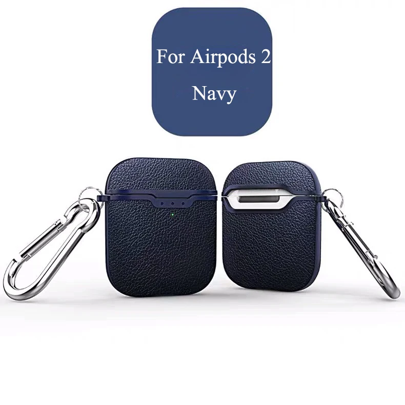 Navy for Airpods 2 Чехол Litchi из мягкого ТПУ для Airpods 1 2, чехол из силиконовой резины, деловой полный защитный чехол для Airpods 1 2, чехол, мягкий чехол - Цвет: Navy for Airpods 2